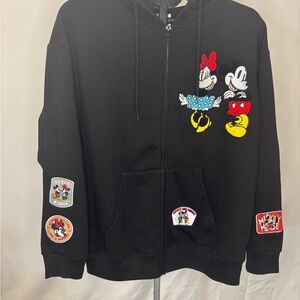 Disney Black Hoodie with Mickey and Minnie Mouse Patches